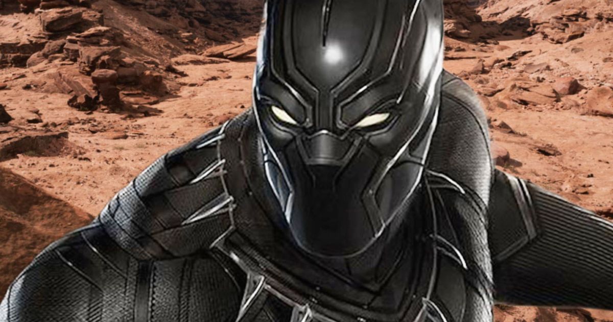 Black Panther standing in a desert ready to strike