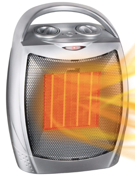 GiveBest product image of a grey heater emitting orange light.