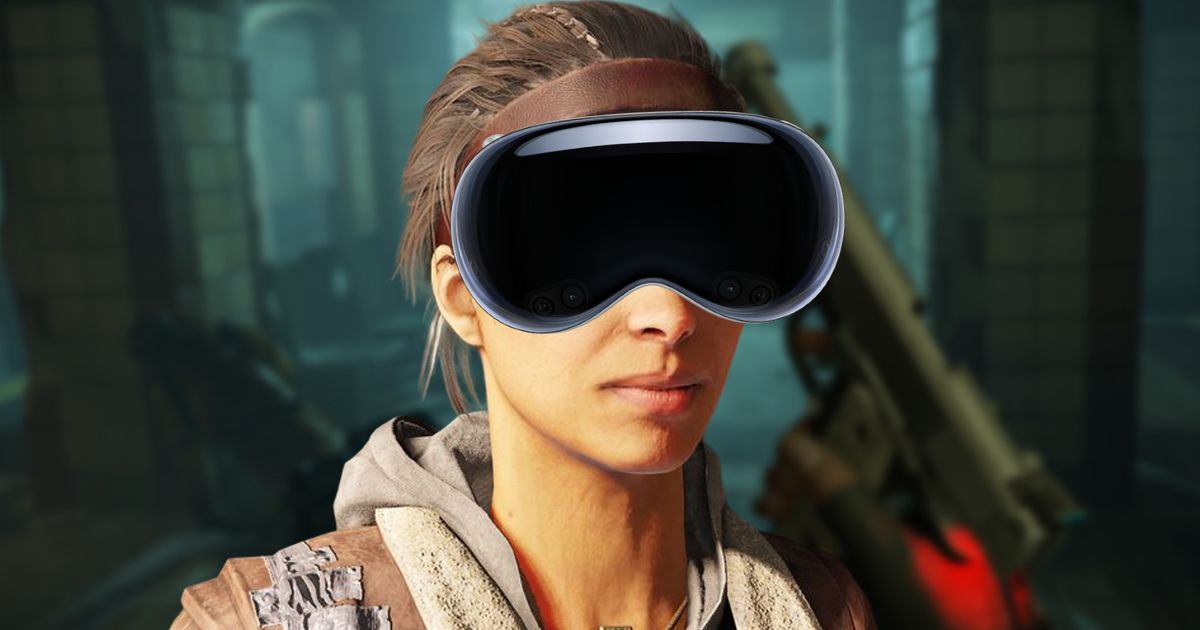 Half Life Alyx behind an image of Alyx wearing an Apple Vision Pro