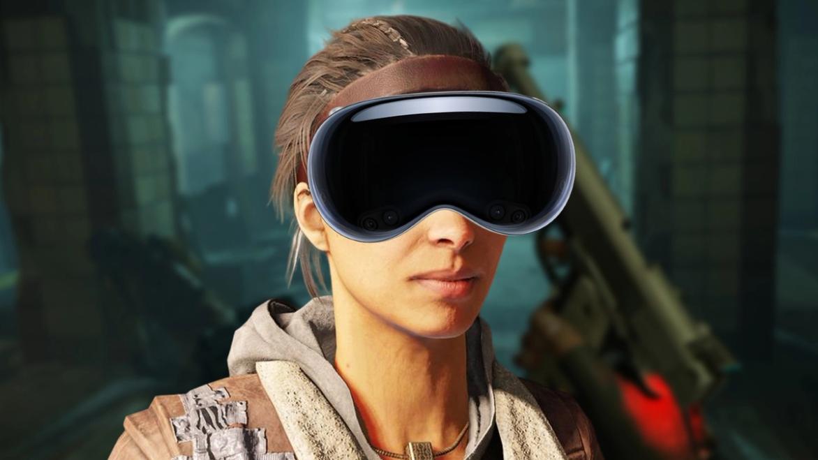Half Life Alyx behind an image of Alyx wearing an Apple Vision Pro