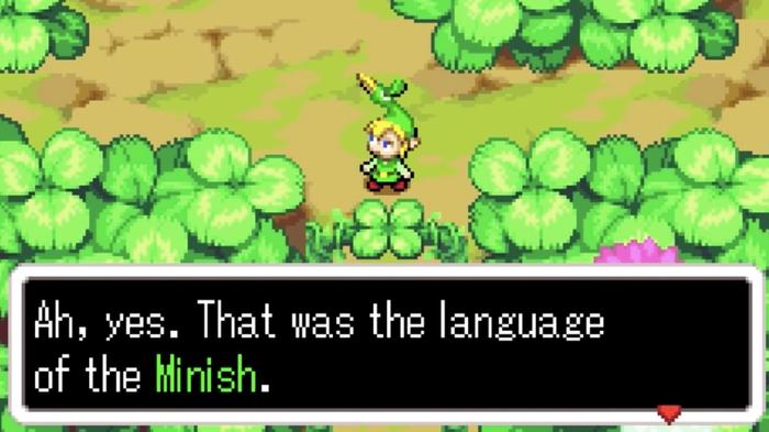 Best Zelda Games - A screenshot of Link in The Minish Cap learning the language of the Minish