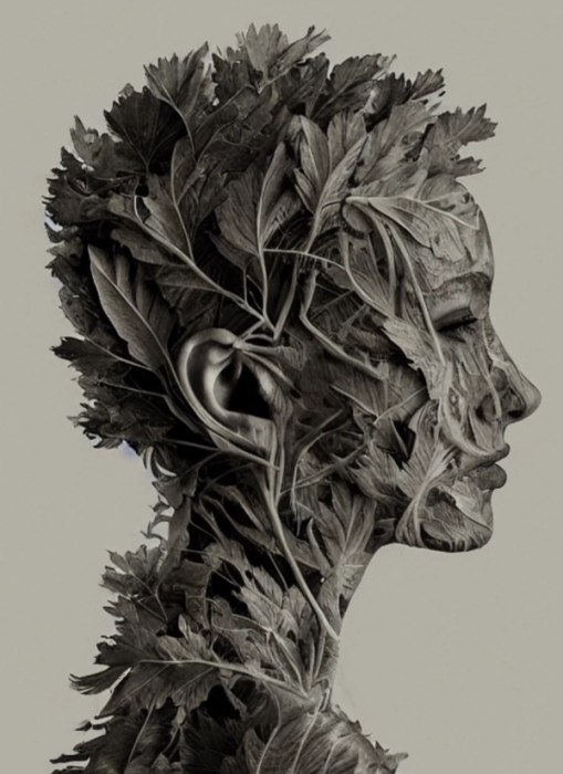 A human head made of leaves - best AI image generator