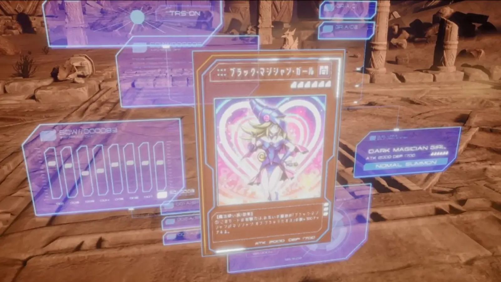 A screenshot of the Yu-gi-oh duel links VR game on Meta Quest 3 showing a Dark Magician girl card 