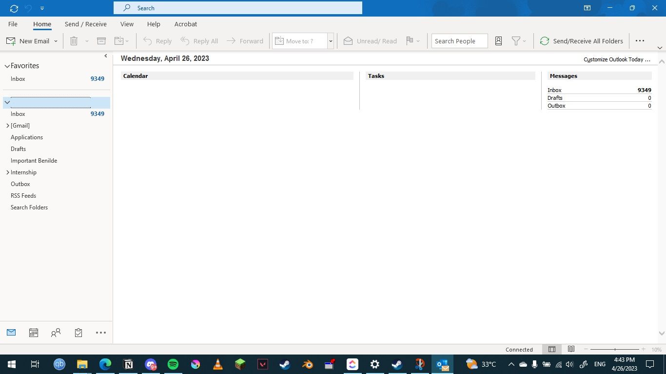 An image of Microsoft Outlook with the toolbar on the bottom. 