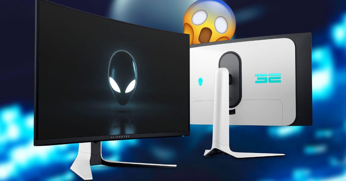 Dell's Alienware QD-OLED monitors in front of a blurred Alienware image