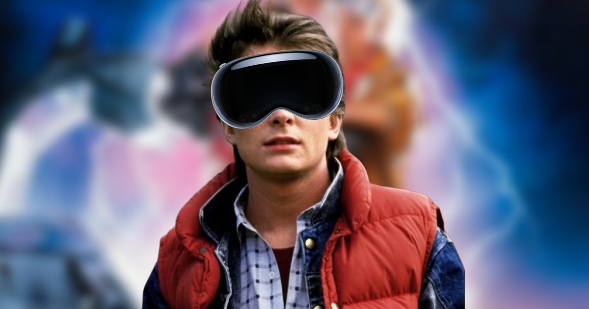 Marty McFly from Back to the Future wearing an Apple Vision Pro