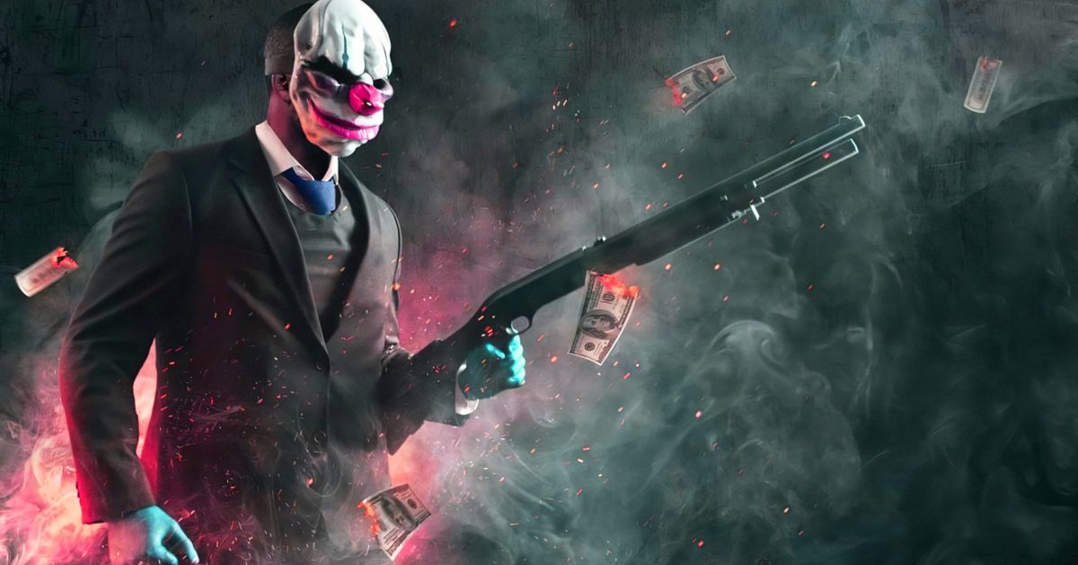 Will payday 3 be on PS4 - picture of a robber in a suit and clown mask