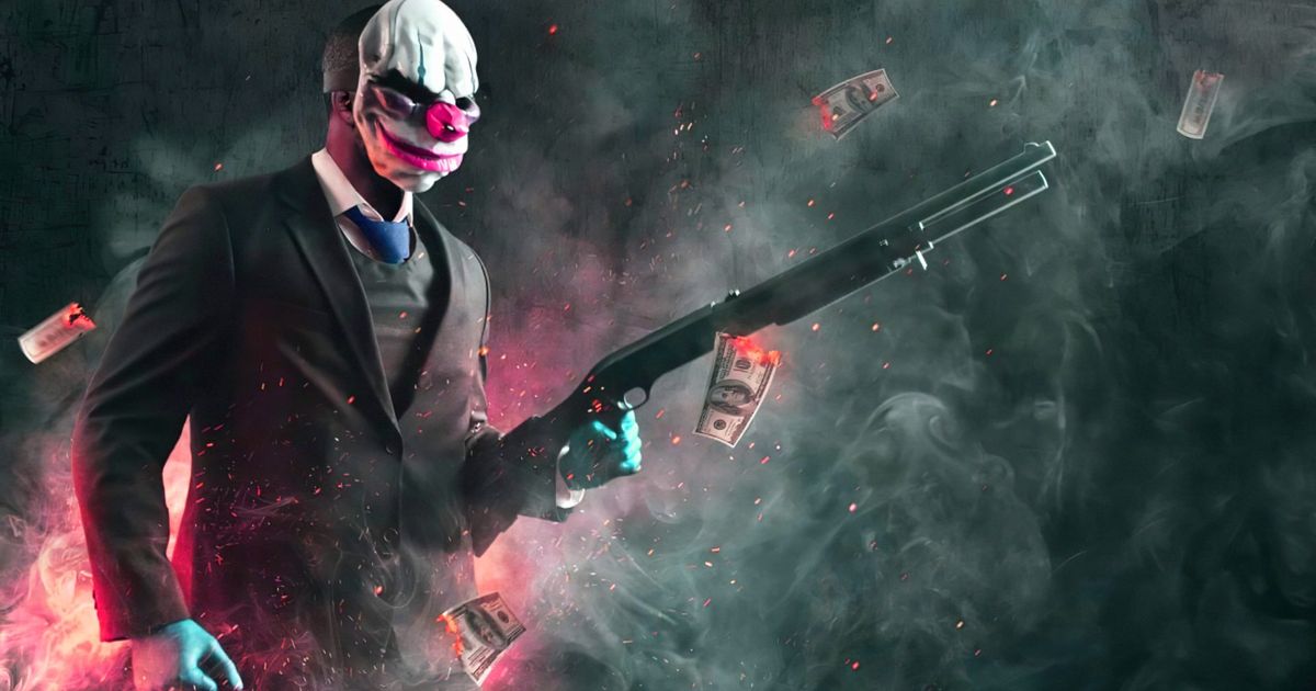 Will payday 3 be on PS4 - picture of a robber in a suit and clown mask