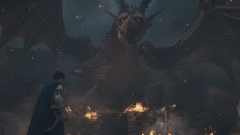 Main Arisen character looking at the Dragon in Dragon's Dogma 2