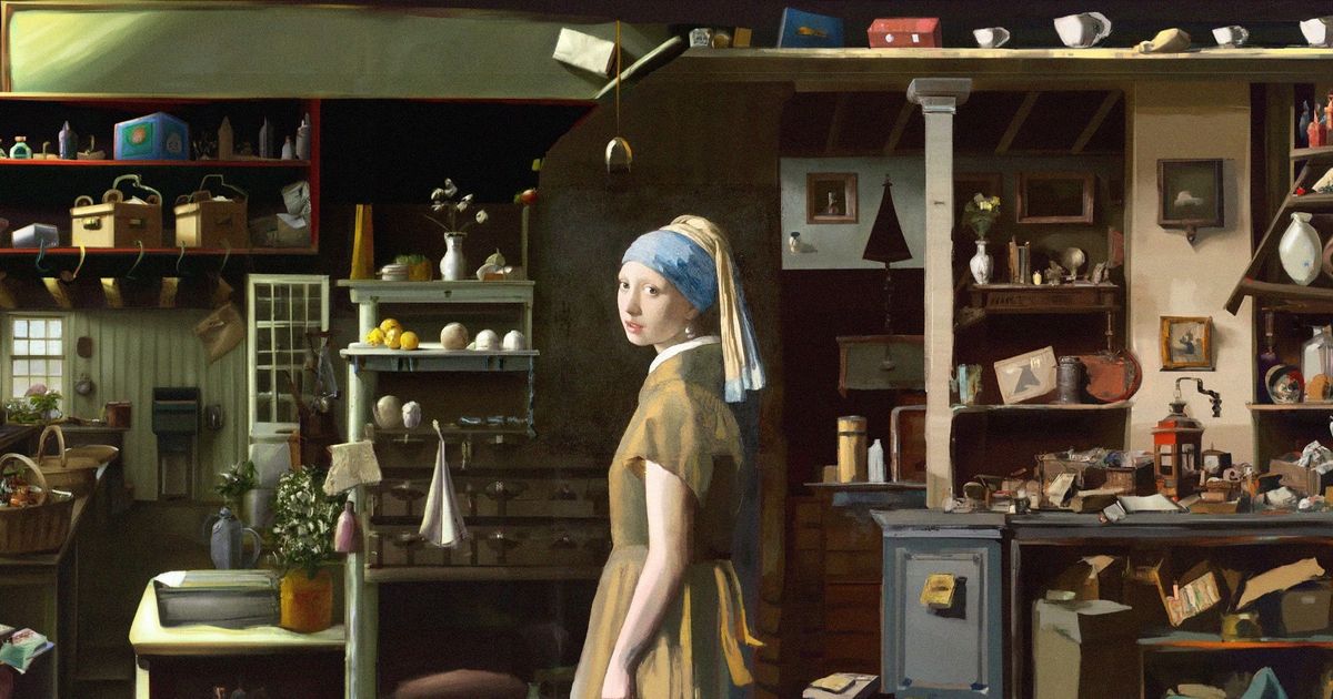 Girl with a Pearl Earring by Johannes Vermeer, imagines in a busy room - Is DALL.E free?