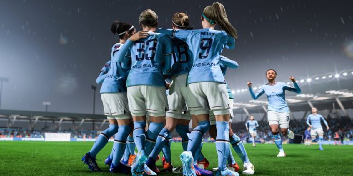 Manchester City Women's team celebrate a goal - FIFA 23 lag