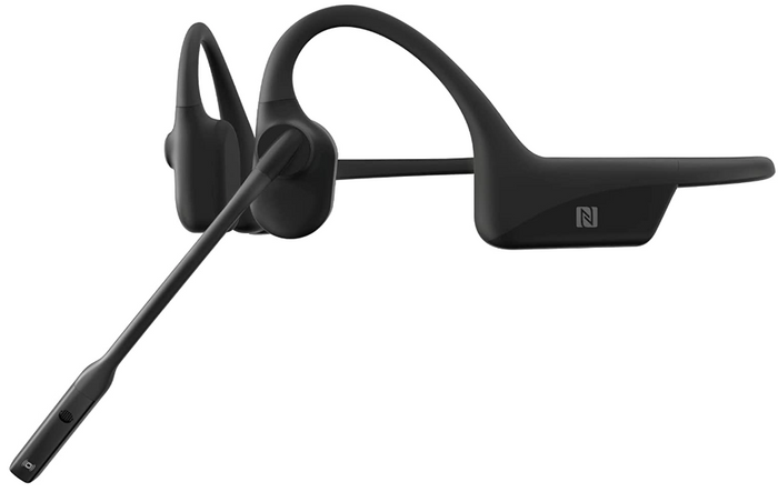 Best bone conduction headphones - Shokz product image of black wrap-around headphones with mic attachment