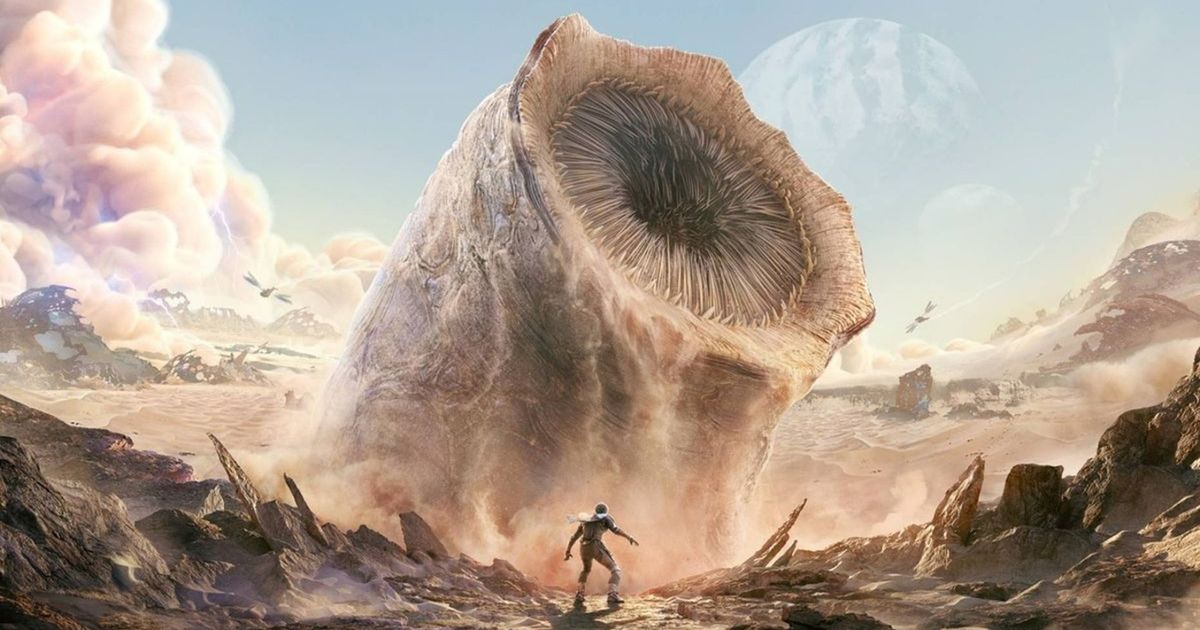 Large Sandworm rising from the deserts of Arrakis in Dune Awakening press image