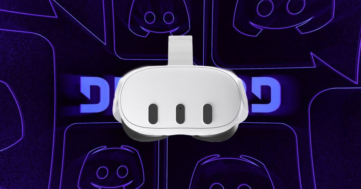 An image of Discord logo an a Meta Quest 3 headset