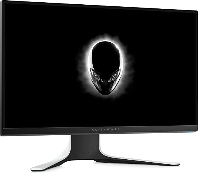 Alienware AW2720HF product image of a black monitor with a white backlit alien head on the display.