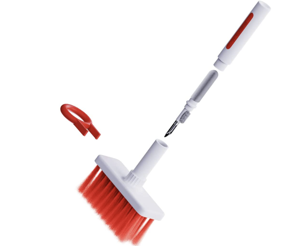Hagibis Keyboard Cleaning Brush product image of a red brush with a white detachable handle.