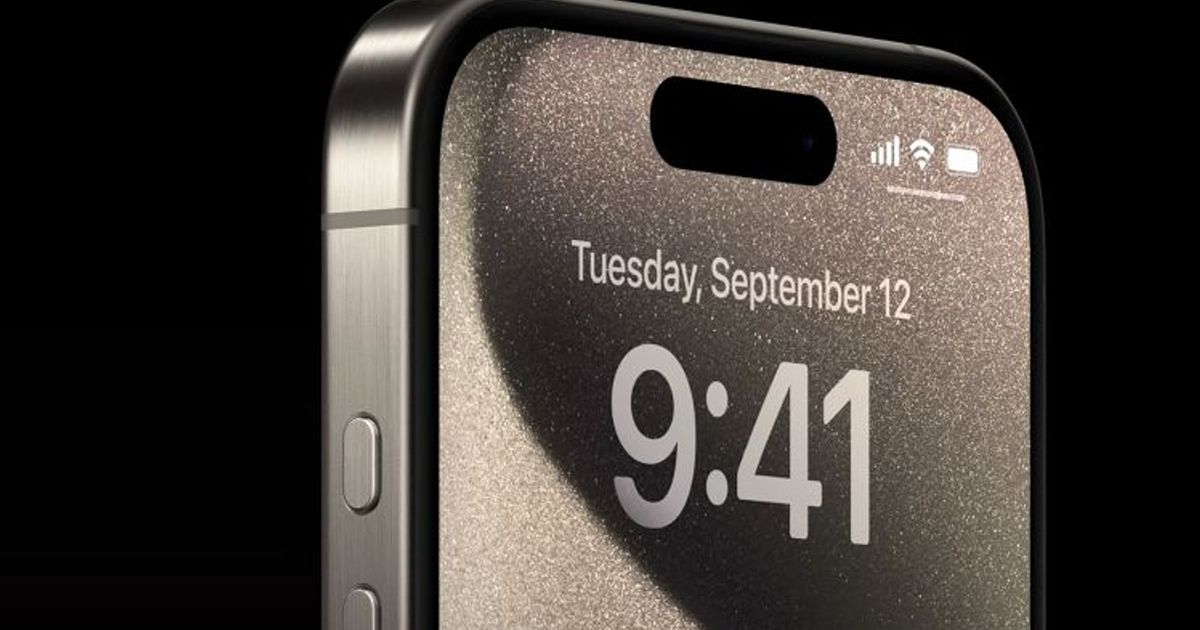 iPhone 15 with the new Action Button at the side and the lock screen on view