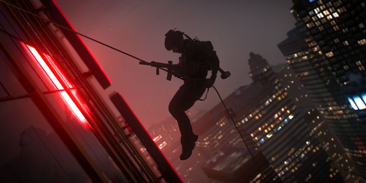 A soldier abseils down a building at night - modern warfare 2 won't launch