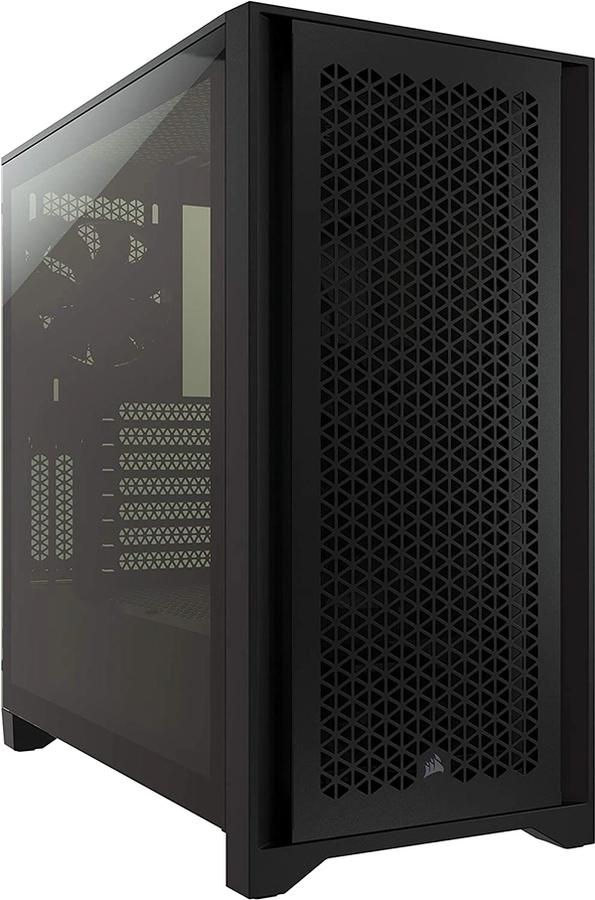 Corsair 4000D product image of a black PC case with a clear side.