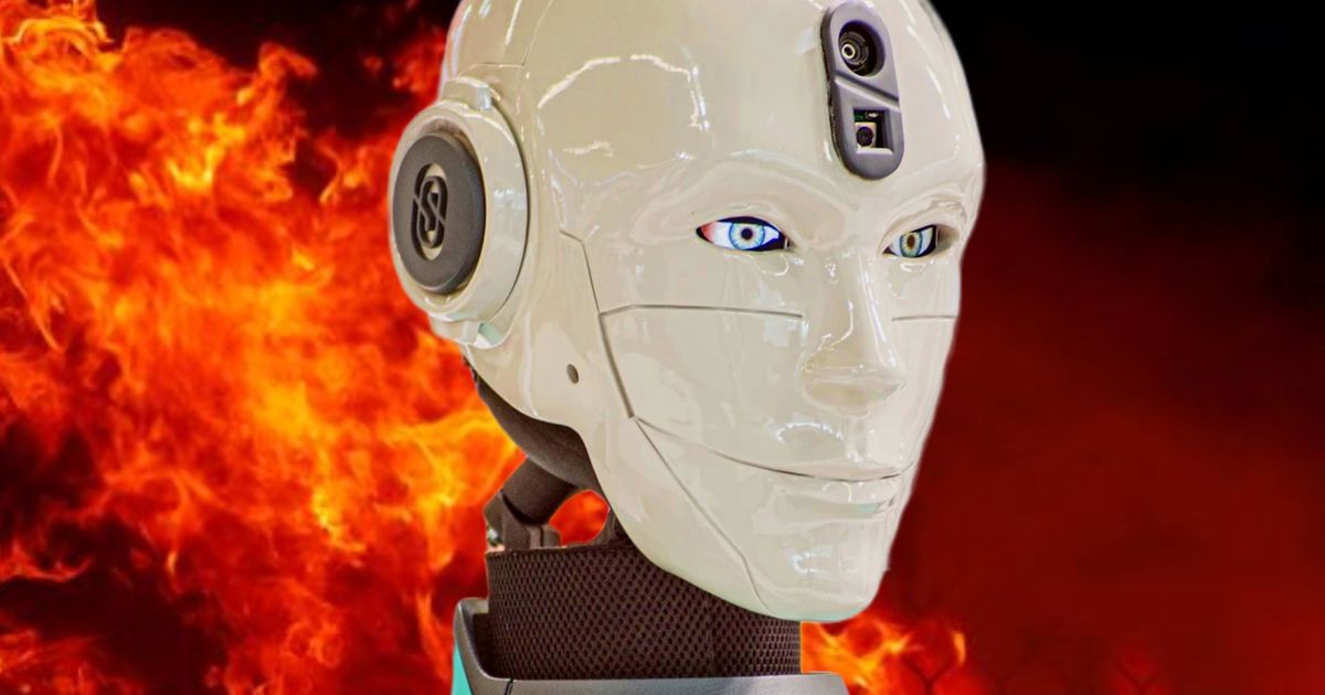 An image of a robot in fire signifying the chatgpt ban 