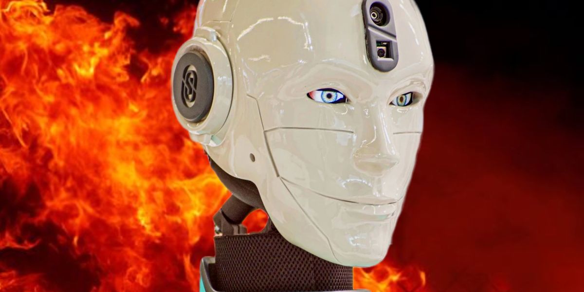 An image of a robot in fire signifying the chatgpt ban 