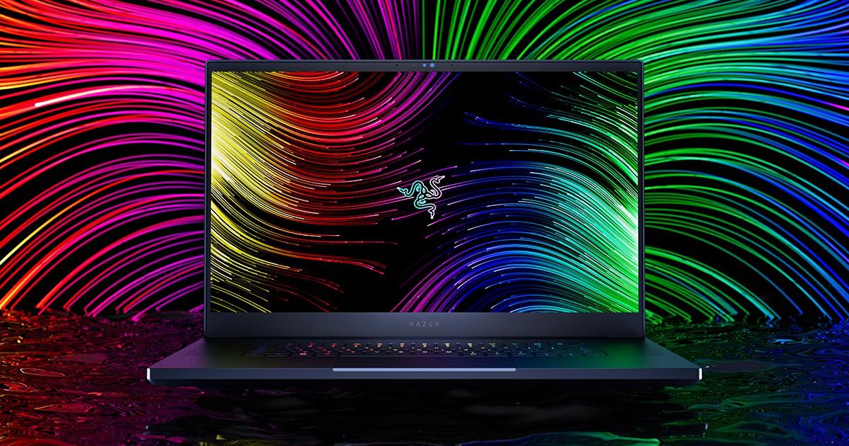 An open black laptop with multicoloured lines behind it to match the lines on its screen.