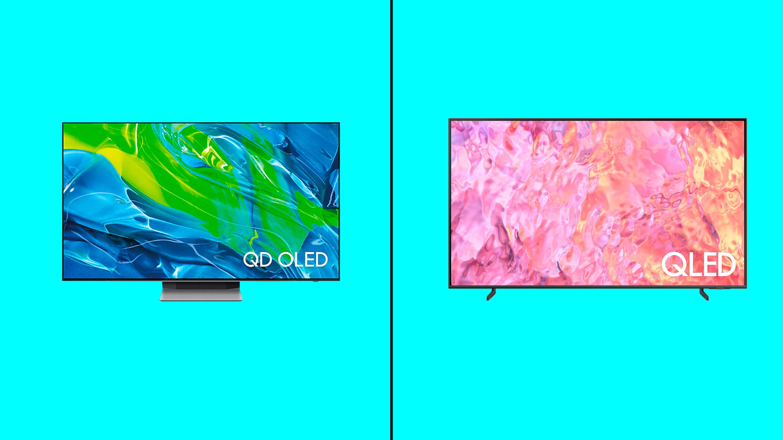 QLED vs QD-OLED - An image of a QLED TV and a QD-OLED TV side by side