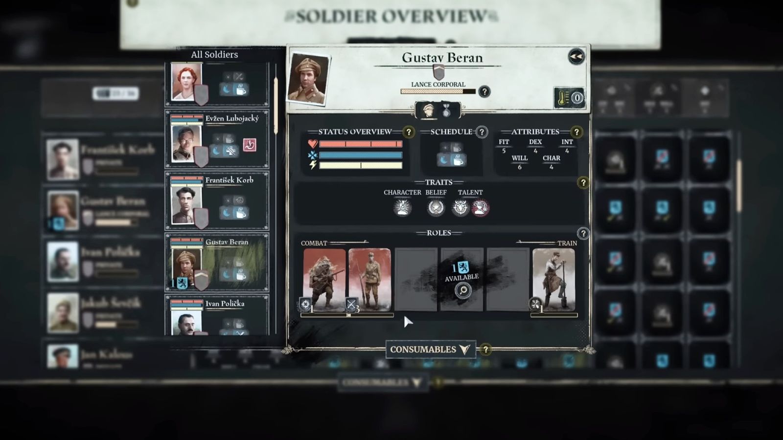 Last Train Home - screenshot of the Soldier Overview page