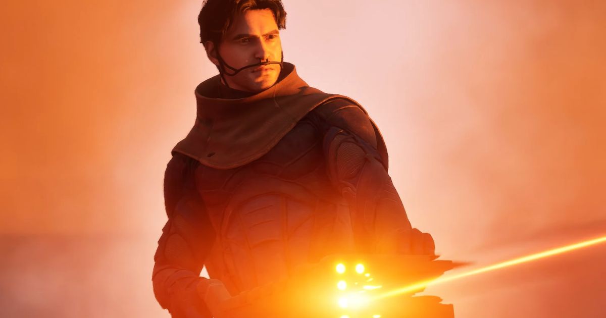 Character firing a laser in Dune Awakening Survive Arrakis trailer