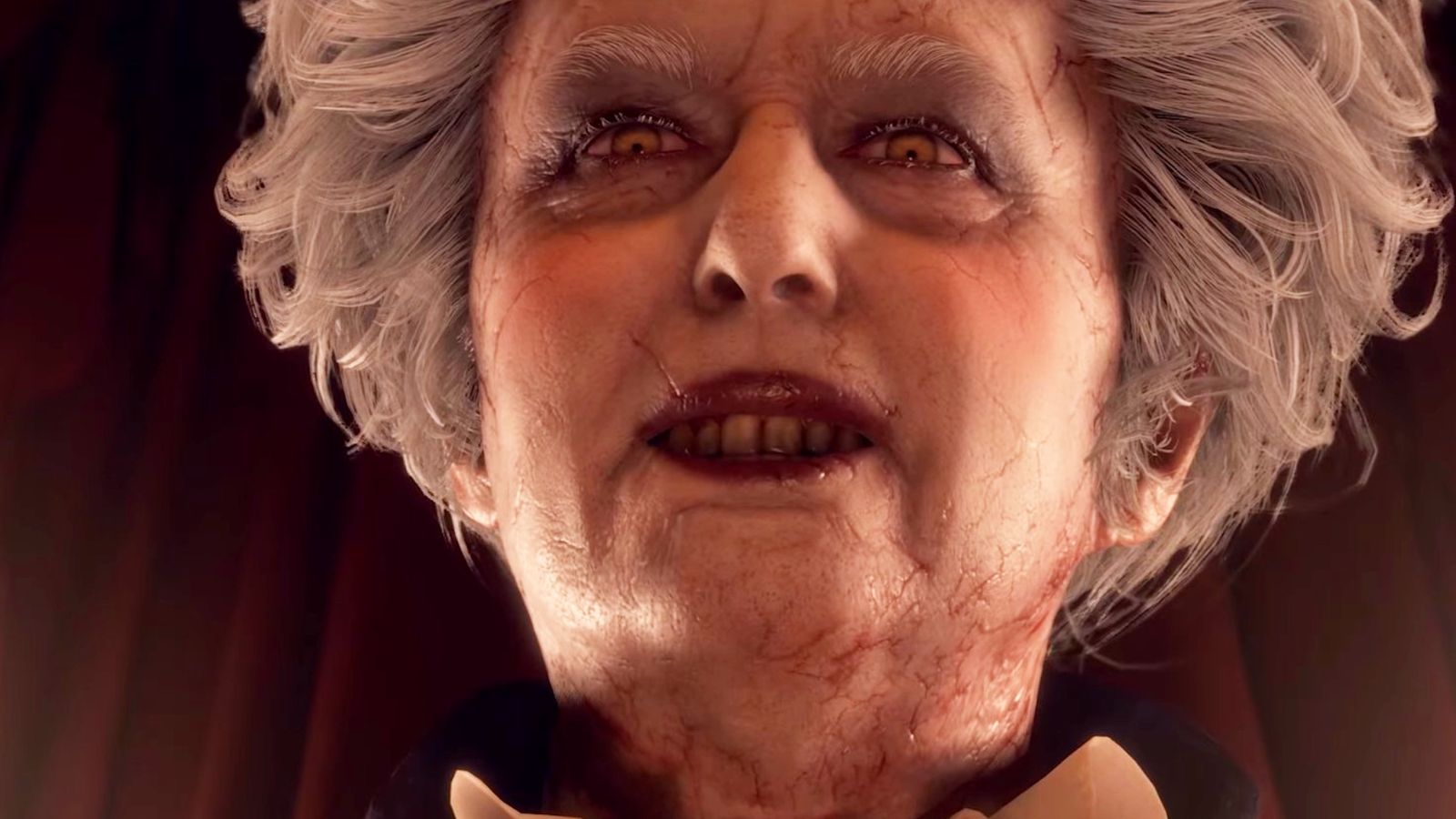 An image of Salazar from Resident Evil 4 remake looking like deceased Prime Minister Margaret Hilda Thatcher. 