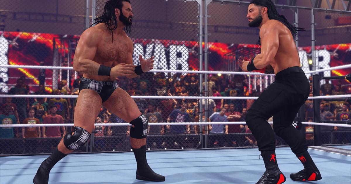 WWE 2K23 Steam Deck best settings two wrestlers fighting