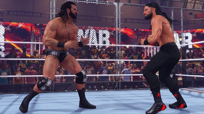 WWE 2K23 Steam Deck best settings two wrestlers fighting