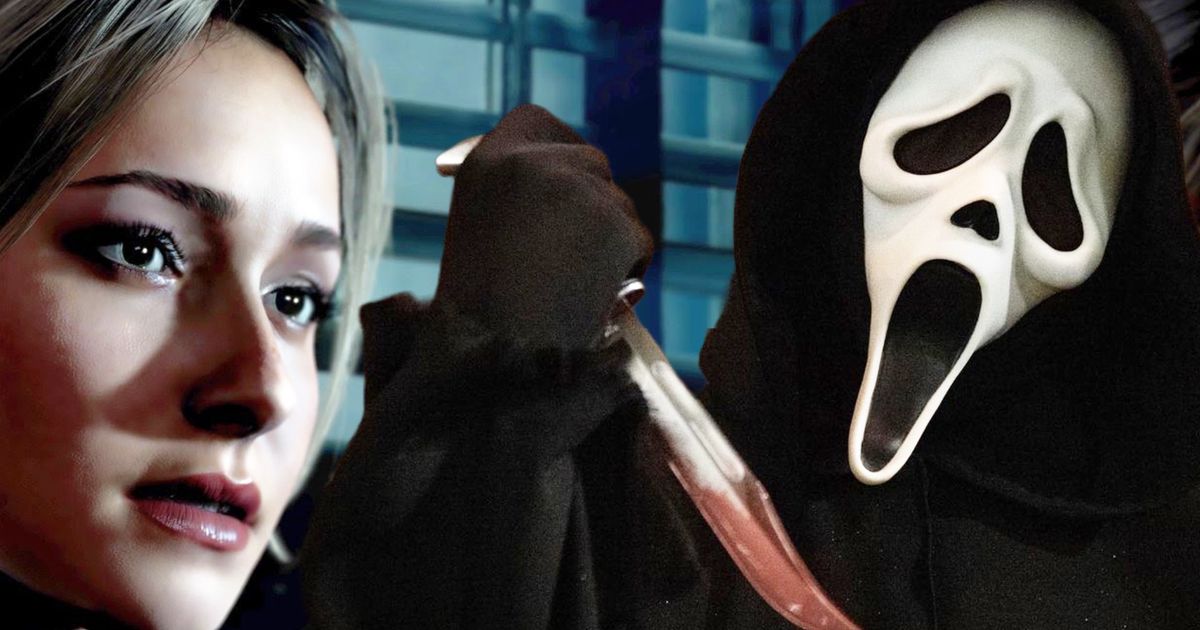 The Scream ghost face killer brandishing a weapon next to a superimposed head of Hayden Pennitiere from Supermassive Games’ Until Dawn 