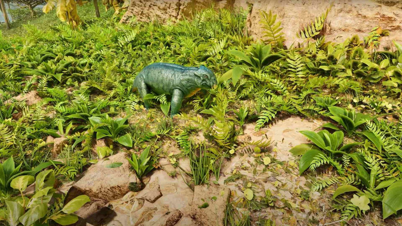 A screenshot from Ark: Survival Ascended showing a small dinosaur in the grass.