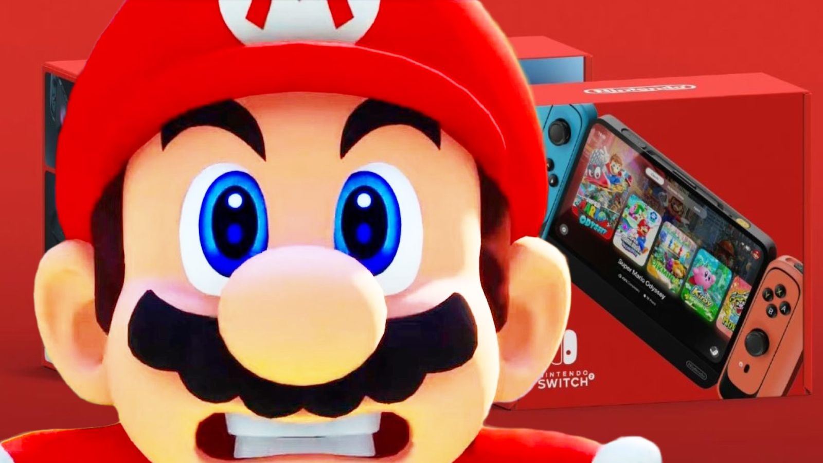 An image of a grimacing Mario next to a Nintendo switch 2 leak that is so obviously fake 