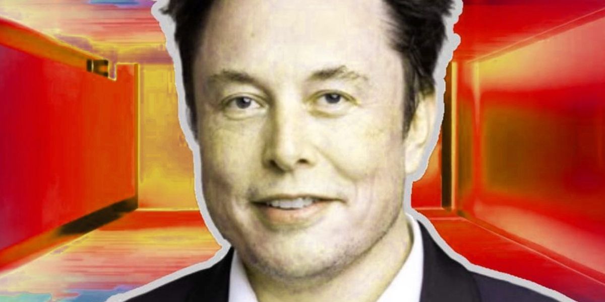 Elon Musk neuralink CEO on a background of sci-fi writing