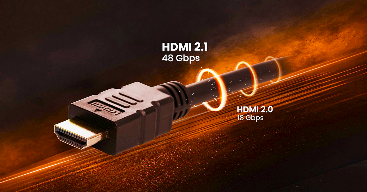 A picture of an HDMI cable that shows the HDMI 2.0 vs HDMI 2.1 comparison when it comes to bandwidth