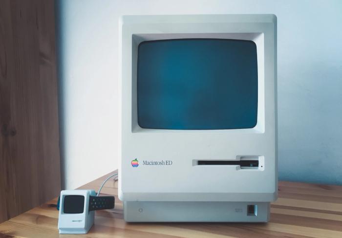 Image of a white CRT Mac monitor.