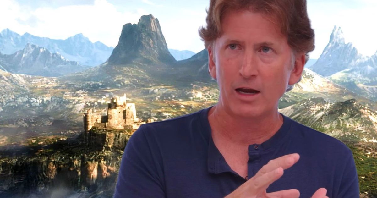 Todd Howard on a background of The Elder Scrolls 6