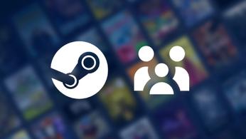 Steam and Family Sharing logo in front of a Steam library background