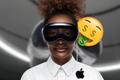 Apple Vision Pro on a woman in press image in front of a money emoji