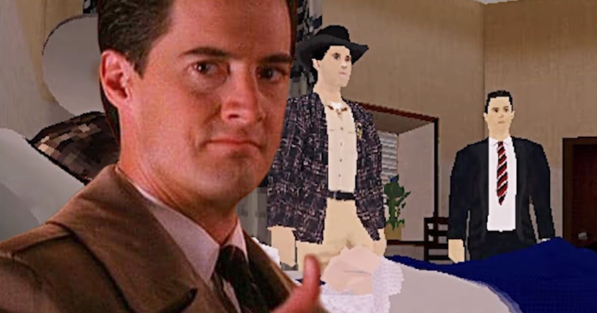 Dale Cooper’s iconic thumbs up on top of an image of the Twin Peaks PS1 game 