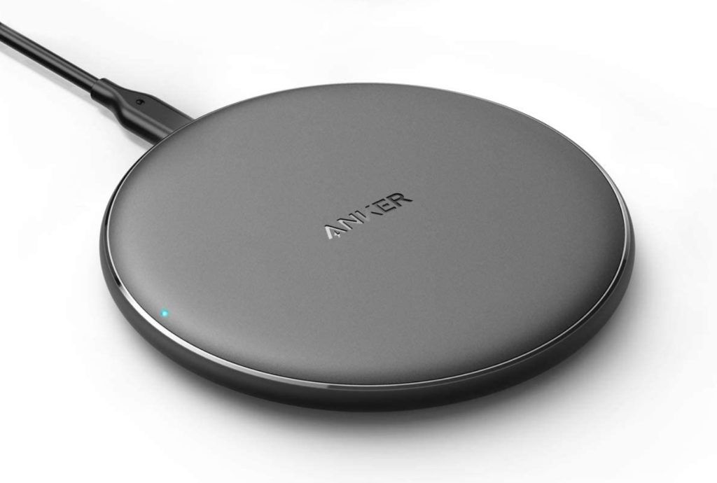 Anker Wireless Charger product image of a dark grey circular charging pad.