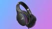 An Asus ROG Fusion II 500 gaming headset against a purple and blue background.