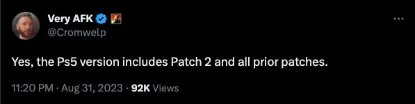 Michael Douse updates fans on the PS5 port of Baldur's Gate 3.