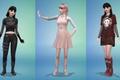 Three Sims 4 Goth Galore created characters standing in a blue room