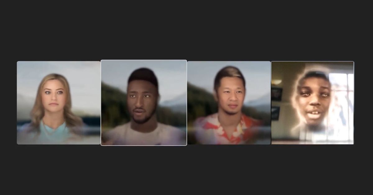 IJustine, Marques Brownlee and Brian Tong in an Apple Vision Pro FaceTime call next to the creepy cgi kid from Thor:Love and Thunder 