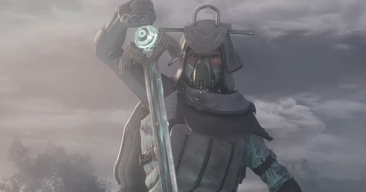 Character pulling up a sword in Soulframe reveal trailer