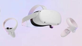 Meta Quest 2 headset with a purple-white background