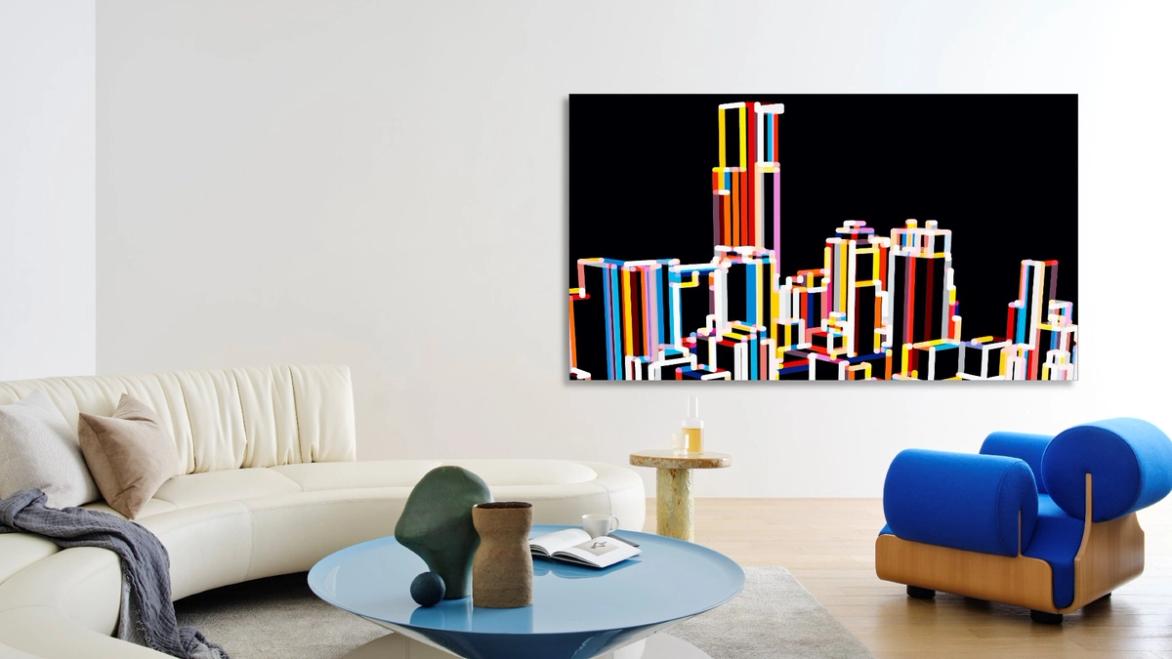 Samsung 2023 qd-oled TV on the wall of a living room